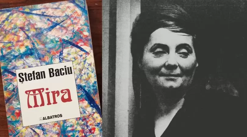 Stânga: Coperta romanului „Mira” (ediția din 1998, Editura Albatros). Dreapta: Mira Simian Baciu (foto de Francis Haar)