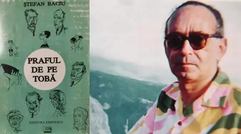Coperta volumului „Praful de pe tobă” (Ed. Eminescu, 1995). Dreapta: Ștefan Baciu (Mont Saint Michel)