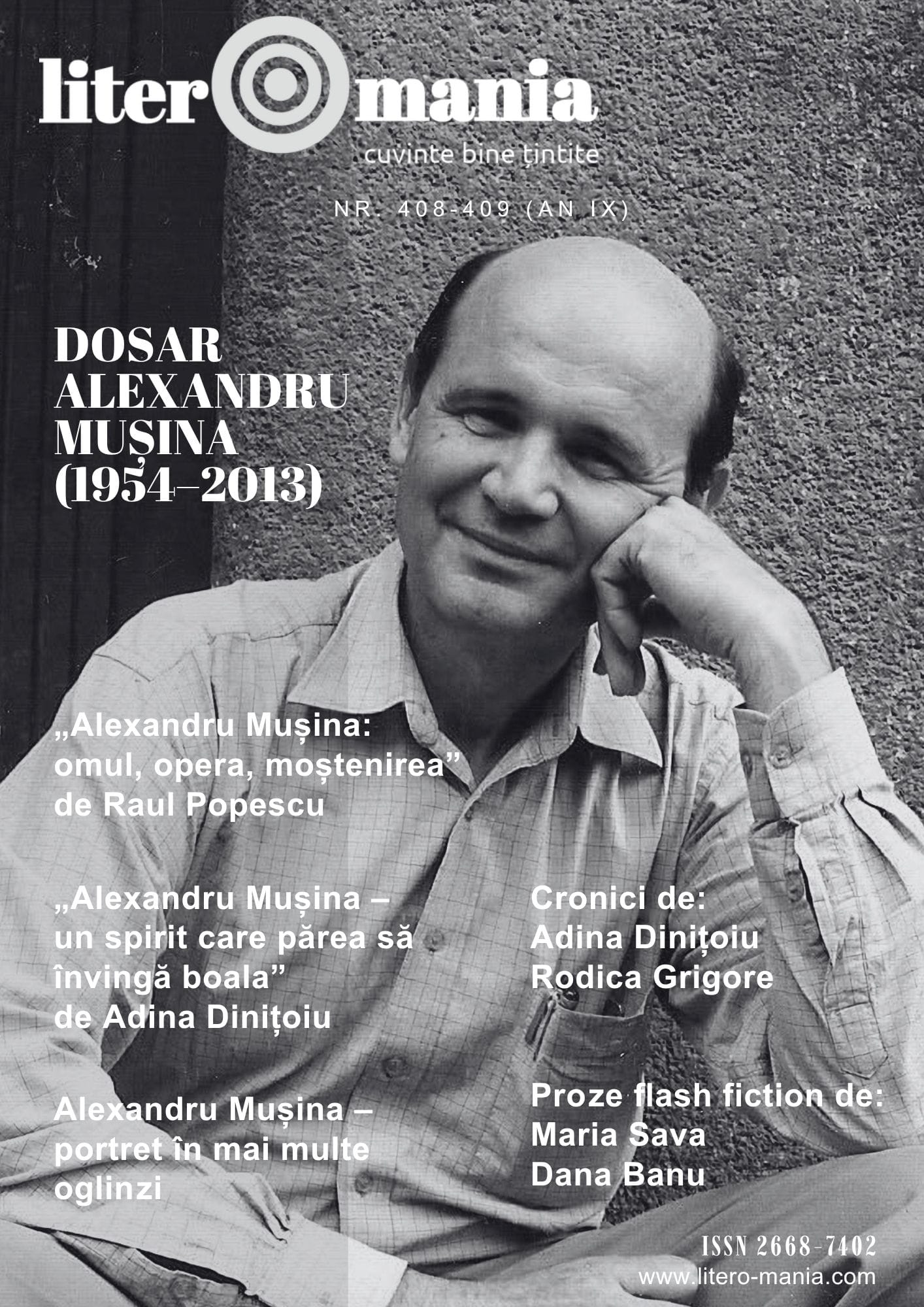 Copertă Literomania nr. 408-409, cu un dosar dedicat scriitorului Alexandru Mușina